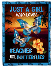 Load image into Gallery viewer, Gift For Women Just A Girl Who Loves Beaches And Butterflies Fleece Blanket
