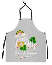 Load image into Gallery viewer, Rainbow And Cloud Horseshoe One Lucky Spanish Teacher St Patrick's Day Gift Apron
