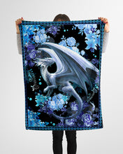 Load image into Gallery viewer, I Love Dragons Blue Flowers Meaningful Gift Fleece Blanket
