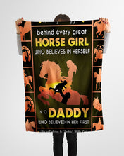 Load image into Gallery viewer, Dad Gift For Daughter Behind Every Great Horse Girl Who Believes In Herself Fleece Blanket
