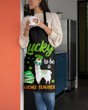 Load image into Gallery viewer, Llama Lucky To Be A Science Teacher Green Books St Patrick's Day Gift Apron
