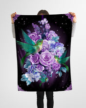 Load image into Gallery viewer, Beautiful Purple Roses And Hummingbirds Gift For Girls Fleece Blanket
