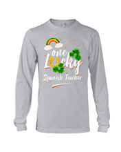 Load image into Gallery viewer, Rainbow And Cloud Horseshoe One Lucky Spanish Teacher St Patrick's Day Gift Unisex Long Sleeve
