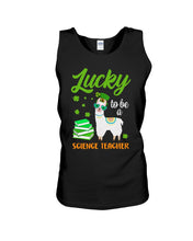 Load image into Gallery viewer, Llama Lucky To Be A Science Teacher Green Books St Patrick's Day Gift Unisex Tank Top
