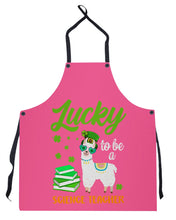 Load image into Gallery viewer, Llama Lucky To Be A Science Teacher Green Books St Patrick's Day Gift Apron

