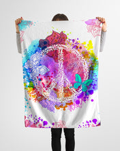 Load image into Gallery viewer, Colorful Splashing In White Butterfly With Peace Sign Fleece Blanket
