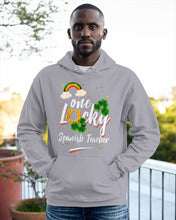 Load image into Gallery viewer, Rainbow And Cloud Horseshoe One Lucky Spanish Teacher St Patrick's Day Gift Hoodie
