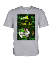Load image into Gallery viewer, Bernese Mountain  And Baby Yoda Shamrock St. Patrick's Day Color Changing Mug Guys V-Neck
