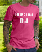 Load image into Gallery viewer, Fucking Great DJ Black And White Printed Mug Guys Tee

