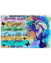 Load image into Gallery viewer, Horse And butterflies Because Of You I Smile A Little More Horizontal Poster

