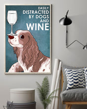 Load image into Gallery viewer, Cute Springer Spaniel Dog And Red Wine Blue Background Gift For Dog Lovers Vertical Poster
