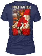Load image into Gallery viewer, Firefighter Behind Canada Flag Gift For Firefighter Ladies Tee
