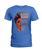 Load image into Gallery viewer, Im An October Woman I Have Three Sides Birthday Gift Ladies Tee
