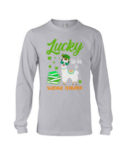 Load image into Gallery viewer, Llama Lucky To Be A Science Teacher Green Books St Patrick's Day Gift Unisex Long Sleeve
