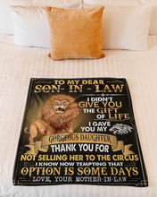Load image into Gallery viewer, Thank You Roaring Lion Mother Gift For Son In Law Fleece Blanket
