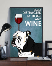 Load image into Gallery viewer, Angry Bulldog Black And White Dog And Red Wine Gift For Dog Lovers Vertical Poster
