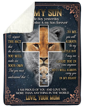 Load image into Gallery viewer, Lion Cross Always Carry You In My Heart Mom Gift For Son Sherpa Blanket
