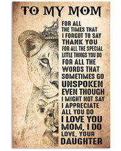 Load image into Gallery viewer, Lion Daughter Gift For Mom For All The Words That Go Unspoken Vertical Poster
