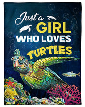 Load image into Gallery viewer, Underwater World Gift For Women Just A Girl Who Loves Turtles Fleece Blanket
