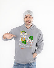 Load image into Gallery viewer, Rainbow And Cloud Horseshoe One Lucky Spanish Teacher St Patrick's Day Gift Hoodie
