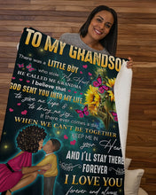 Load image into Gallery viewer, Pink Butterflies Sunflower I'll Stay There Forever Grandma Gift For Grandson Sherpa Blanket
