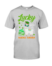 Load image into Gallery viewer, Llama Lucky To Be A Science Teacher Green Books St Patrick's Day Gift Guys Tee
